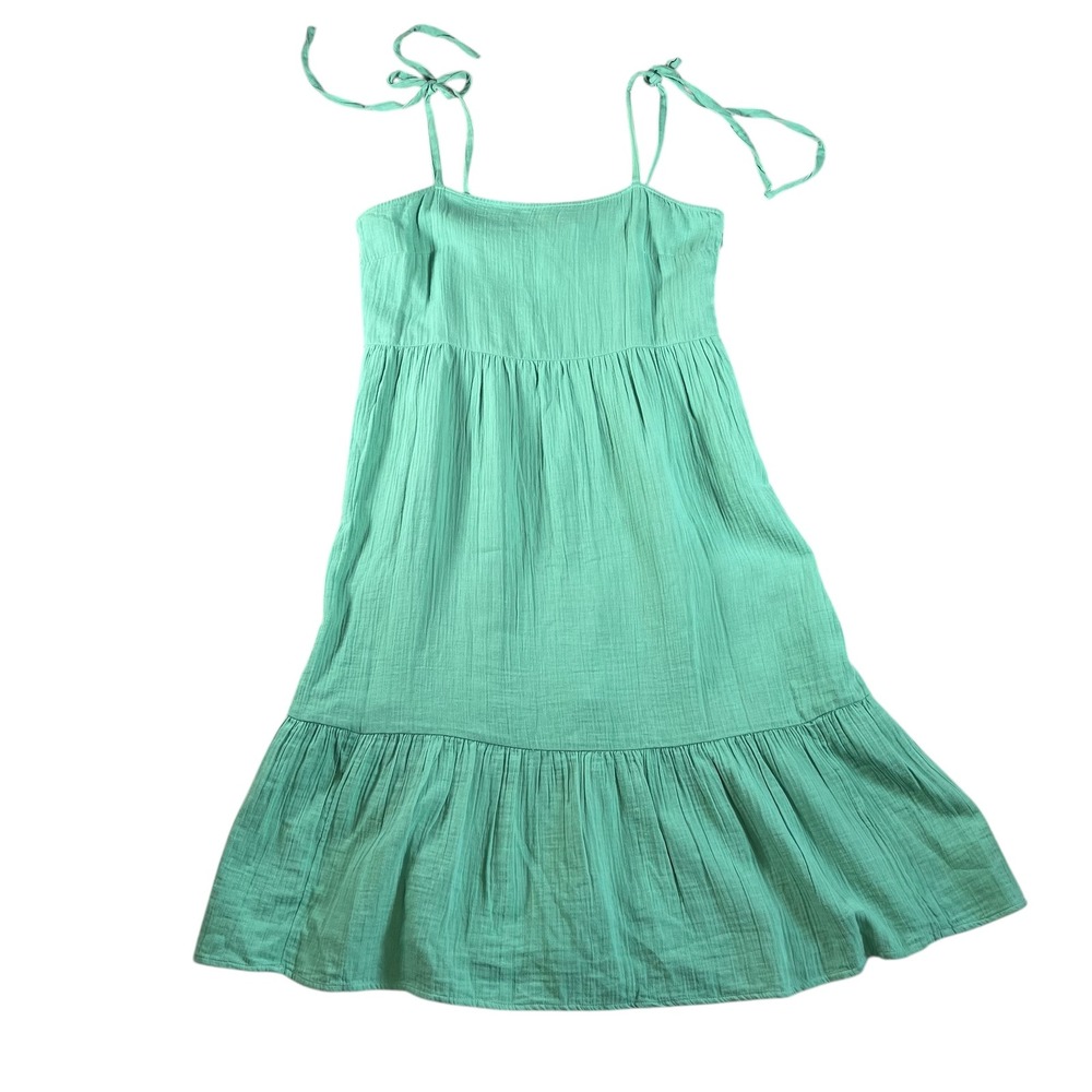 GAP NWT Crinkle Gauze Tie Shoulder‎ Tiered Midi Dress Size Petite Large Lagoon